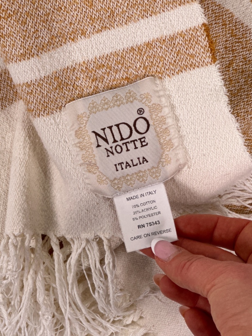 Nido Notte Italia Terracotta Mustard Boho Striped Fringe Throw Blanket - Picture 6 of 7